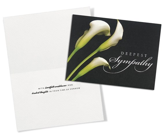 sympathy card with calla lilies and printed message