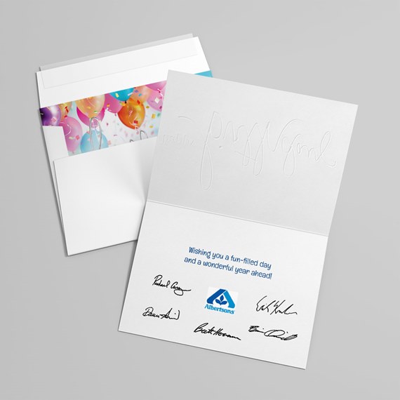 open greeting card with a white interior