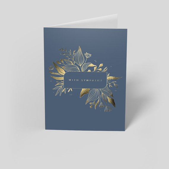 sympathy card with gold foil floral design and text area