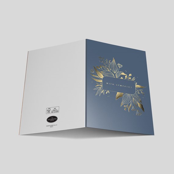 sympathy card with floral design and gold text