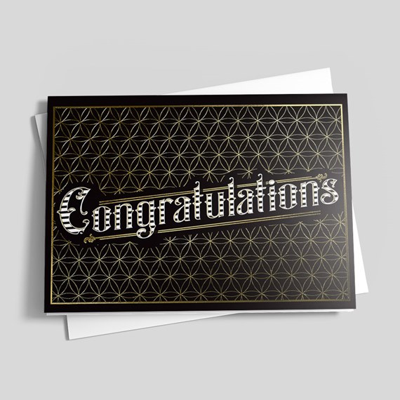 black congratulations card with geometric pattern