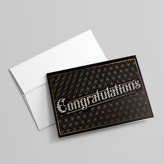 greeting card with geometric design and text