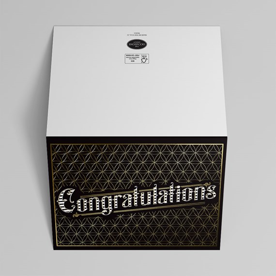 congratulations card with gold geometric pattern and white congratulations text