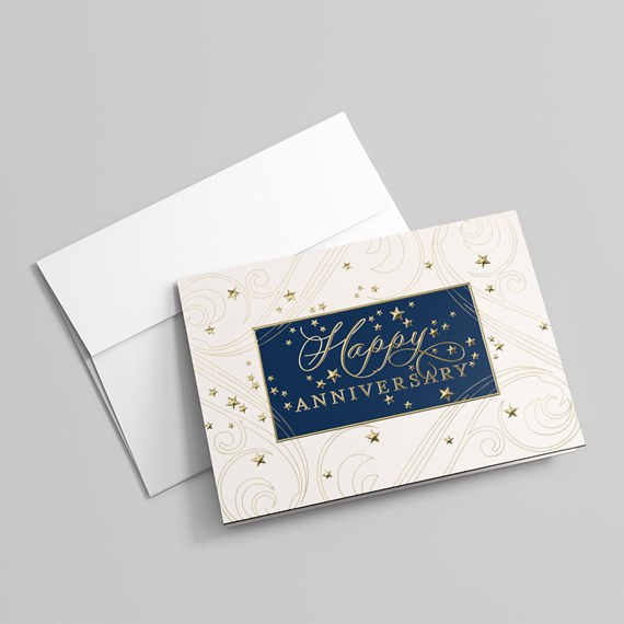 anniversary card with gold foil text