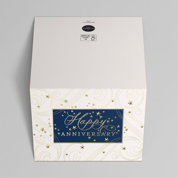 anniversary card with gold accents and blue