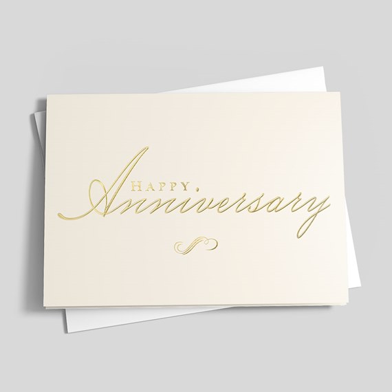 cream anniversary card with gold foil text