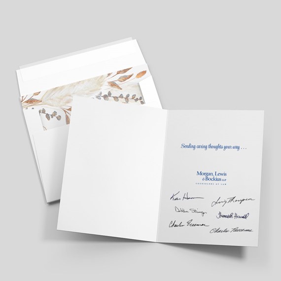 open greeting card with decorative border and text area
