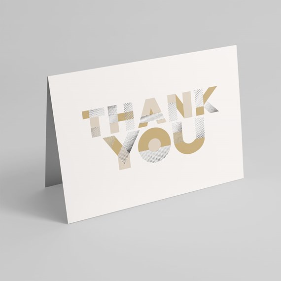 greeting card with thank you text in patterns