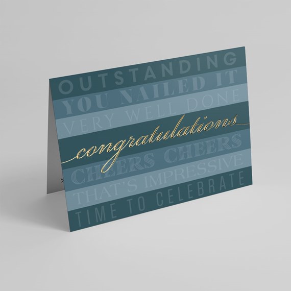 greeting card with congratulations text and gold script
