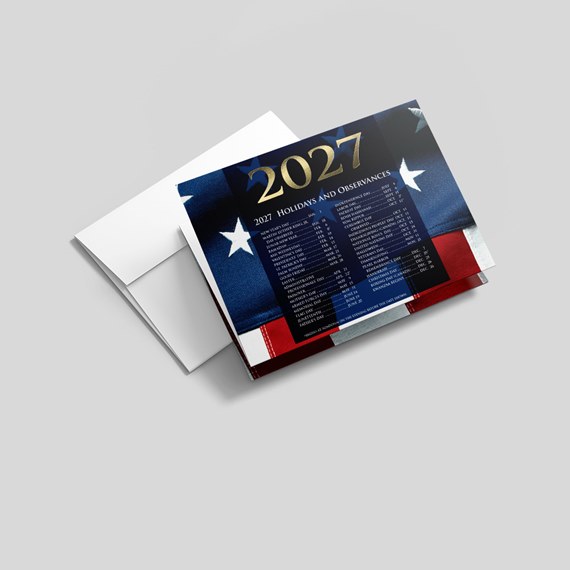 folded card displaying 2027 holidays and observances