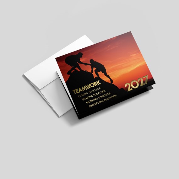 greeting card with teamwork theme and photo placeholder