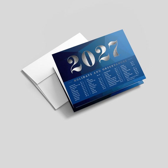 calendar card for 2027 with holidays and observances