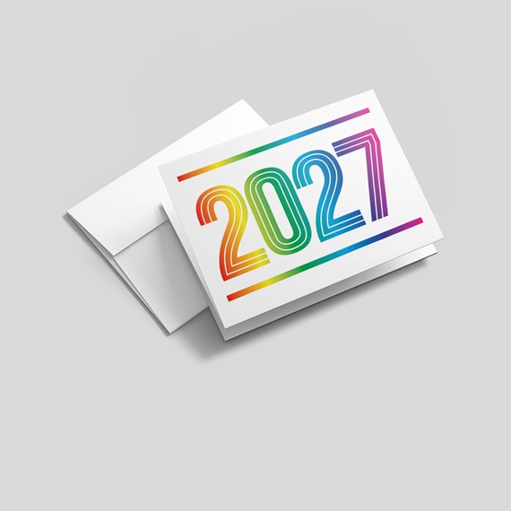 colorful greeting card with number 2021 and envelope