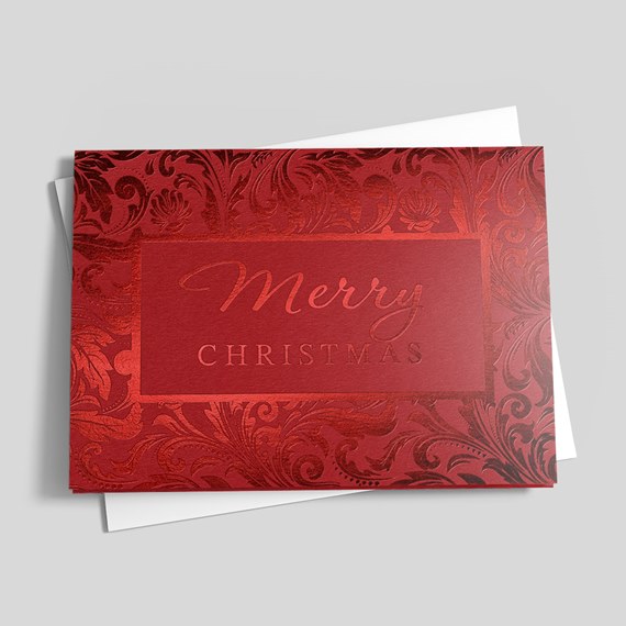 red card with floral pattern and text 'Merry Christmas'