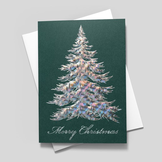 Christmas card with geometric tree design and text