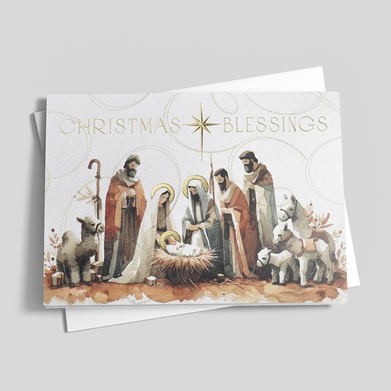 nativity scene with text and decorative elements