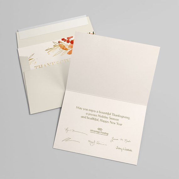 thanksgiving card with floral design and greeting text