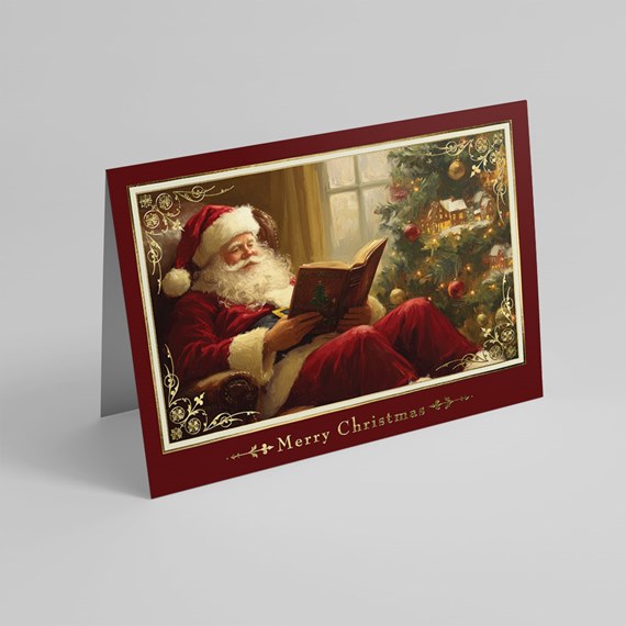 Santa Claus reading card 