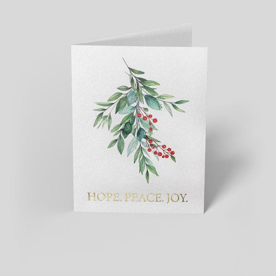 greeting card with leaves and berries illustration, customizable text area