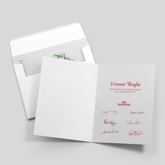 white shimmer paper holiday card