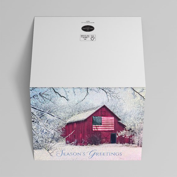 snowy barn scene with text placeholder