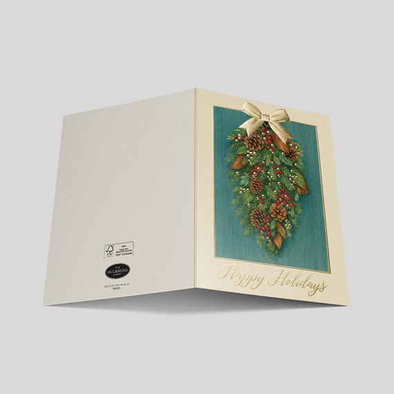 holiday card with wreath and customizable text area