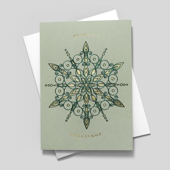 Holiday card with geometric layout and metallic art deco influence