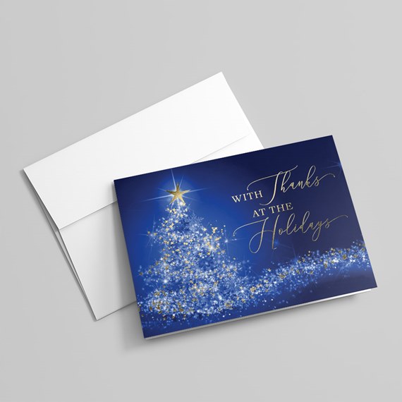Christmas card with tree design and gold foil