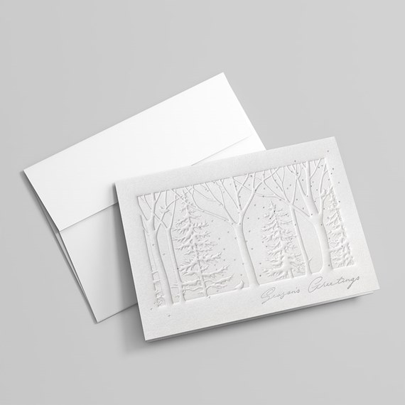 embossed greeting card with tree design and customizable text area