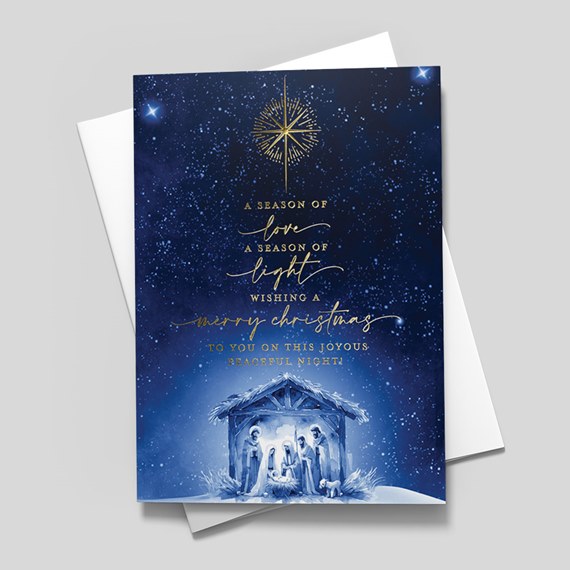 Christmas card with nativity scene and starry background