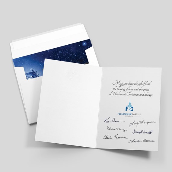greeting card with night sky design and message text