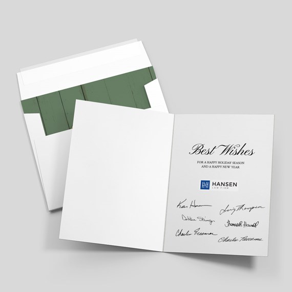 greeting card with photo area and green envelope