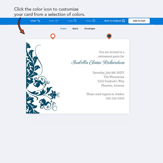 ornate floral design card with customizable text area