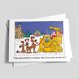Bulldozer Santa Christmas Card