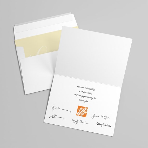 folded card with message and signatures, logo placeholder