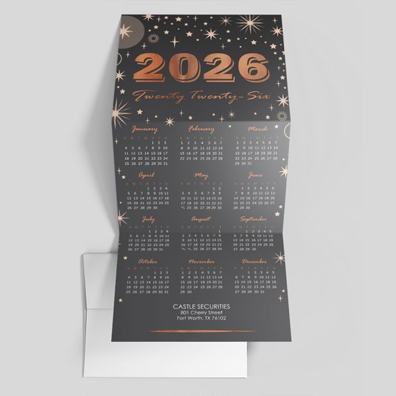 2026 calendar with star design and customizable text area