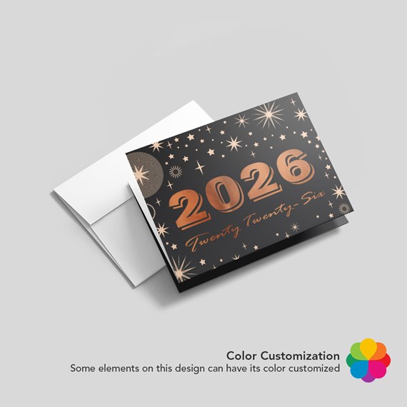 card with year 2026 and stars design