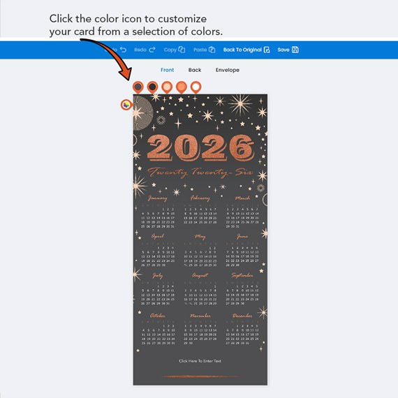 2026 calendar design with stars and customizable text area