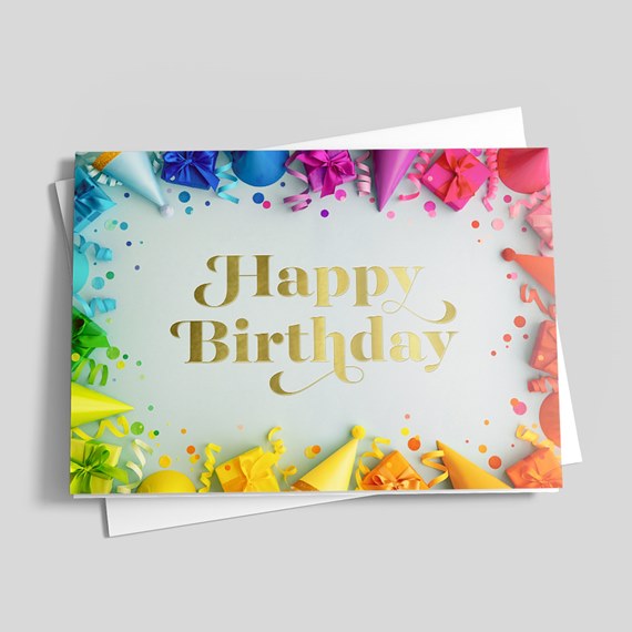birthday card with colorful decorations and text placeholder
