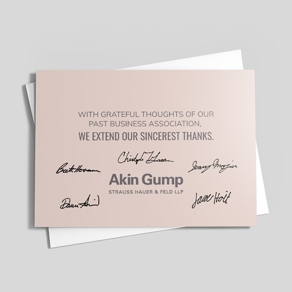 thank you card with signatures and company name