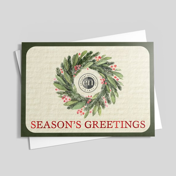 greeting card with wreath design and text placeholder