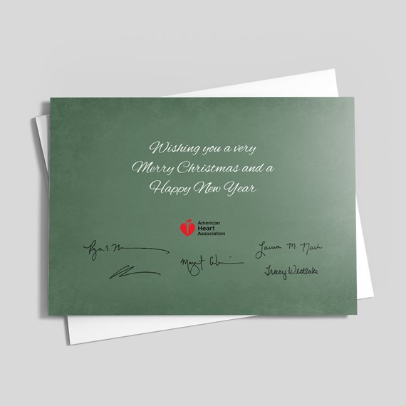 holiday card with text and signature placeholders