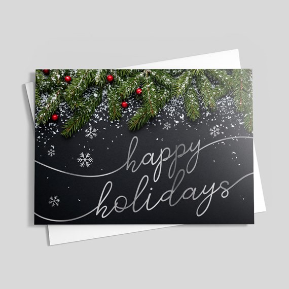 holiday card with foil text