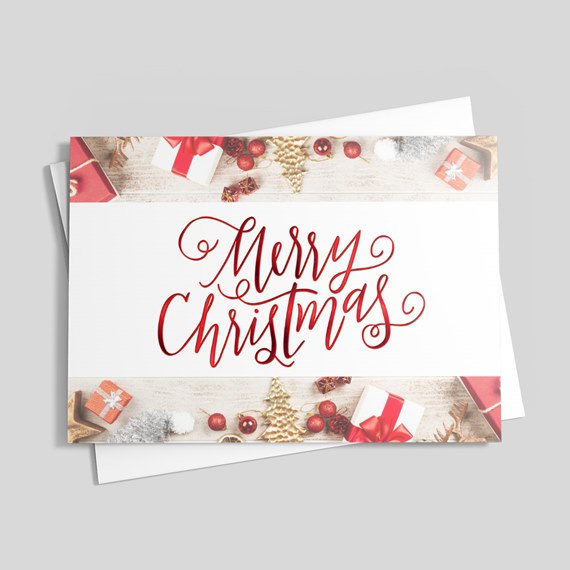 Christmas card with decorative text and festive border
