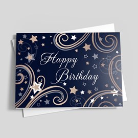 Blue Swirly Stars Birthday Card