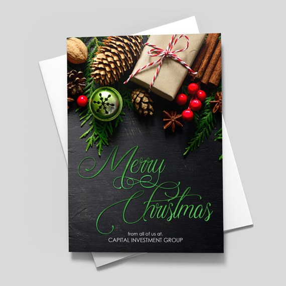 Custom Christmas & Holiday Cards, Christmas Sprigs Script