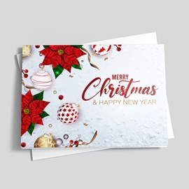Snowy Poinsettias Holiday Card