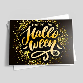 Gold Bats Halloween Card