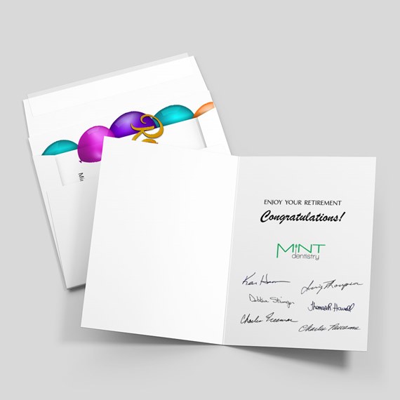 colorful retirement greeting card with balloons