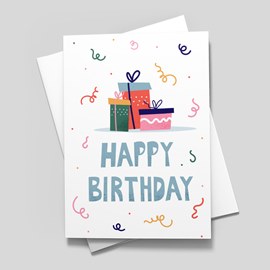 Streamers and Gifts Birthday Card